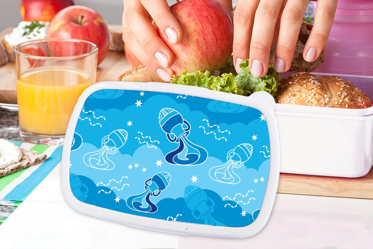 Tierkreiszeichen, Jungs weiß Brotdose, und Lunchbox Mädchen (2-tlg), Design MuchoWow - Brotbox für für Erwachsene, - und Kinder Kunststoff, Wassermann