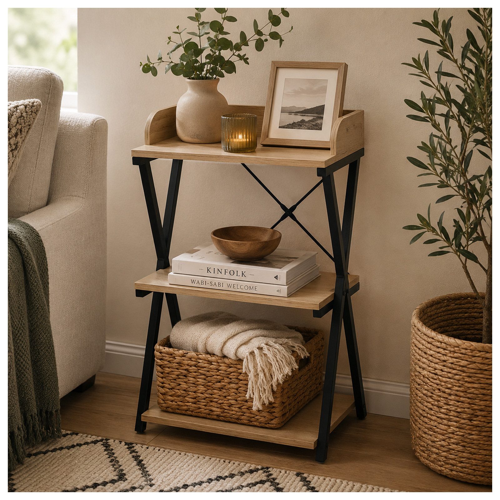 HTI-Living Standregal Regal Cedrik mit 3 Regalfächern Artisaneiche-Schwarz, Stück 1-tlg.