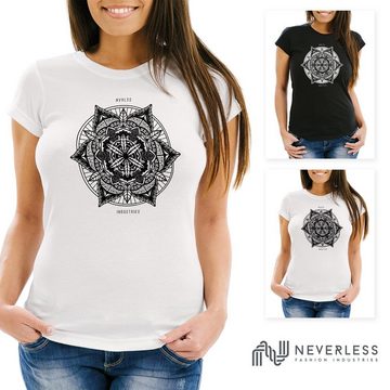 Neverless Print-Shirt Damen T-Shirt Mandala Ethno Boho Bohemian Slim Fit Shirt Neverless® mit Print