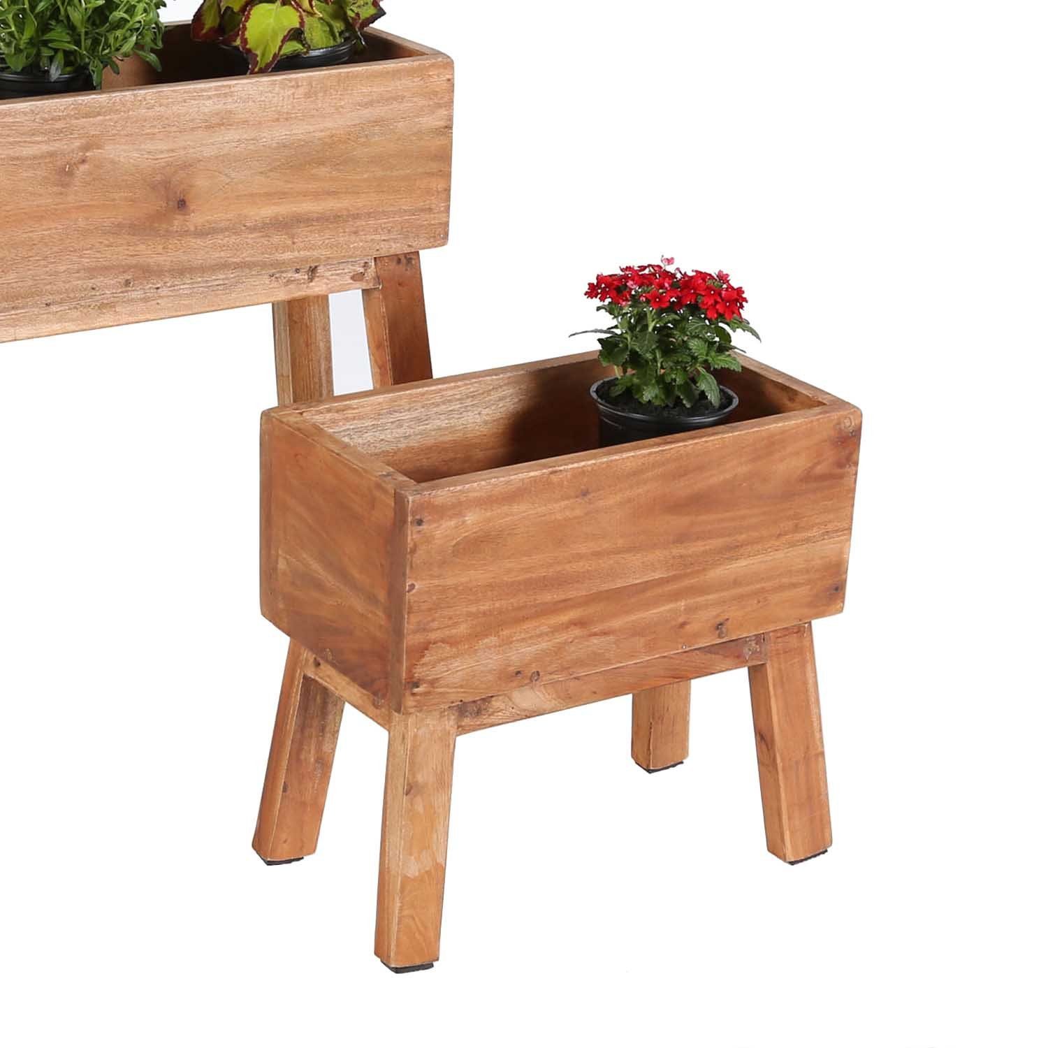 Café recyceltem Deko), Balkon Holz (für 2er Teak Terrasse Restaurant Casa Pflanzenbox Hochbeet gefertigt Moro massiv Set Avellino aus Pflanzenkasten Blumentisch