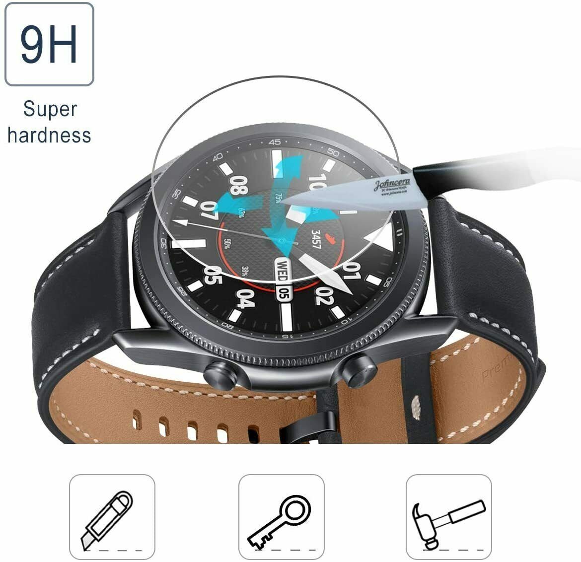 MSM Schutzfolie 3X Hartglas Glasfolie für Samsung Galaxy Watch 3 45 mm Panzerfolie Display Schutzglas 9H