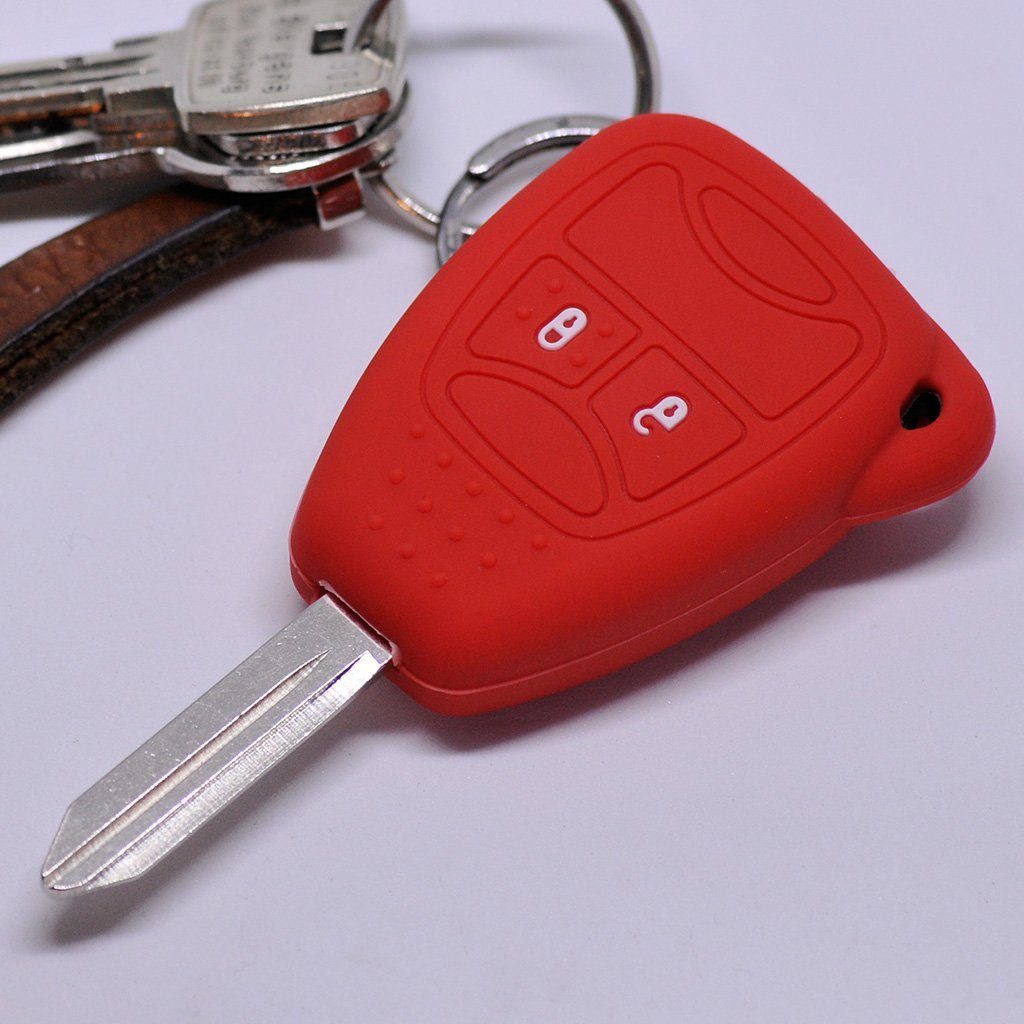 mt-key Schlüsseltasche Autoschlüssel Softcase Silikon Schutzhülle Rot, für Chrysler 300C Voyager Dodge RAM Jeep Commander Grand Cherokee | Schlüsseltaschen