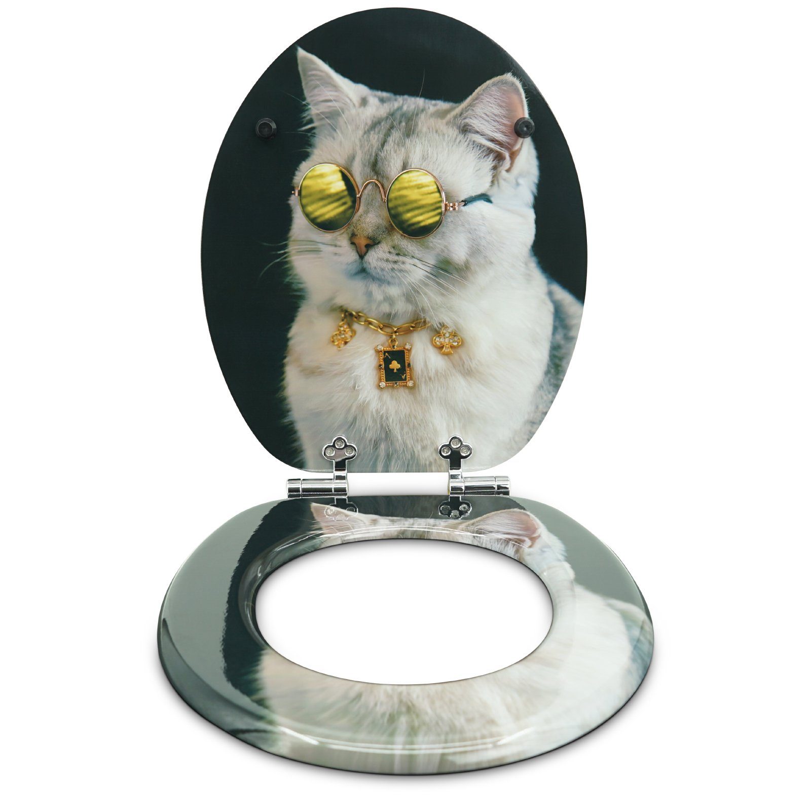 Sanfino WC-Sitz "Boss Cat" Premium Toilettendeckel mit Absenkautomatik aus Holz, mit schönem Katzen-Motiv, hohem Sitzkomfort, einfache Montage – Bild 3 von 5