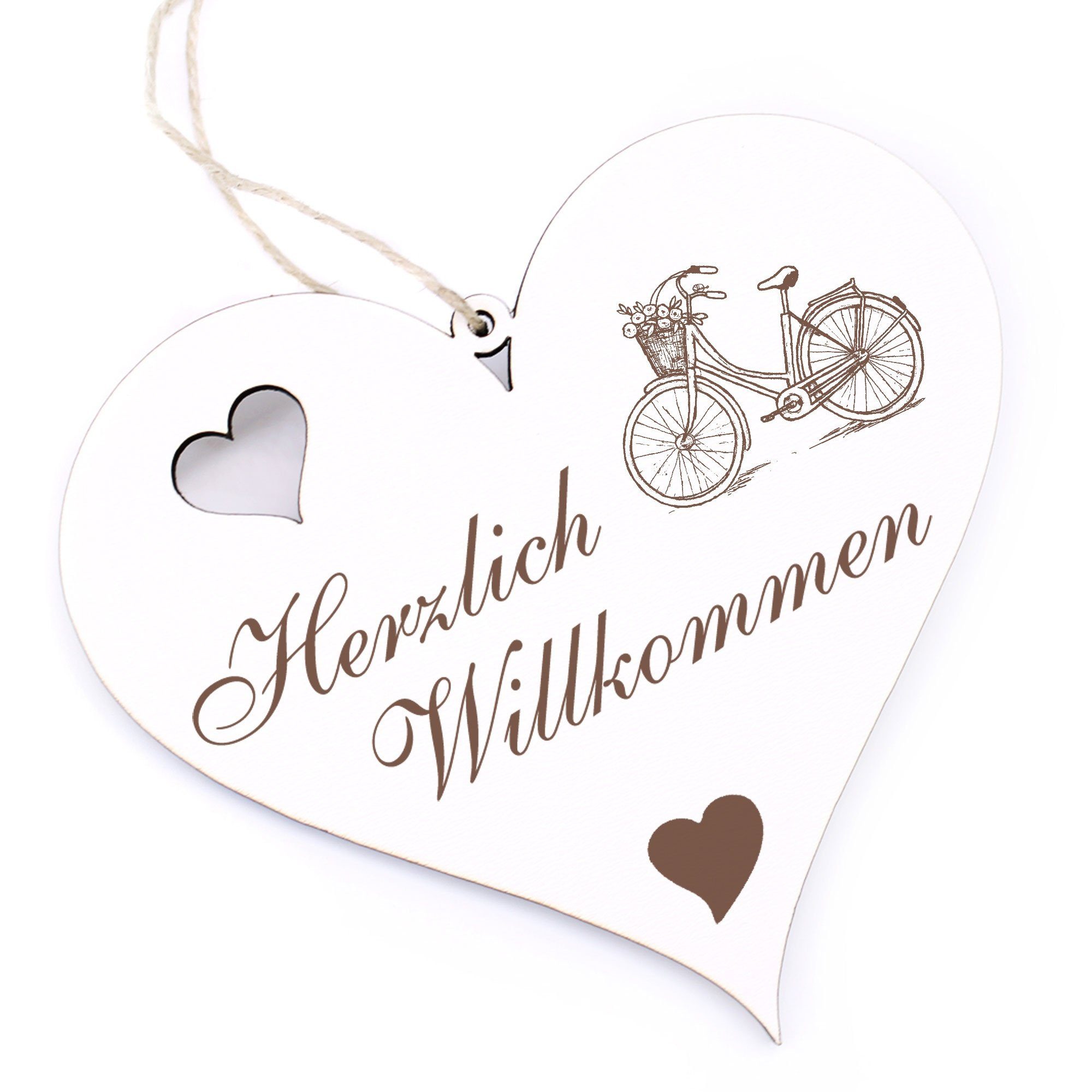 Dekolando Hängedekoration Herzlich Willkommen - Fahrrad mit Korb - 13x12cm