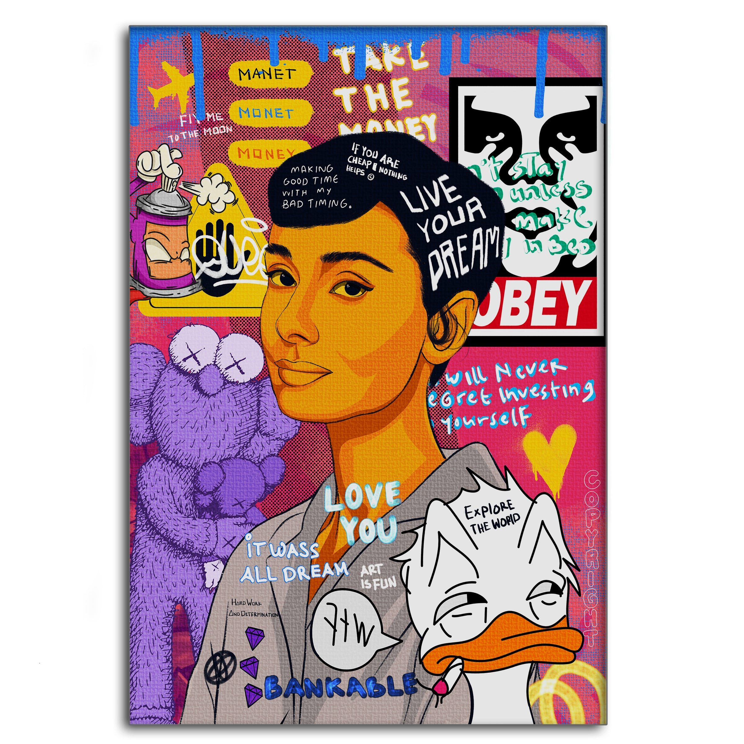 SimpleCanvas Wandbild Audrey Hepburn II - Leinwandbild Pop Art, Wandbild Pop Art, Portrait, Hepburn
