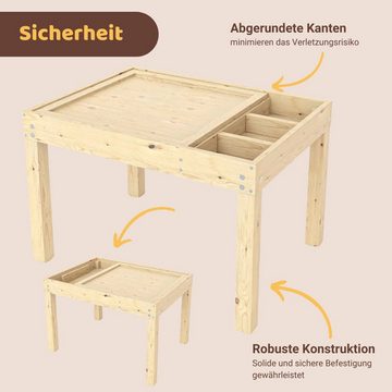 Artkid Spieltisch Lars Spieltisch - multifunktionaler Kindertisch in Natur, mit, Echtholz, Extra Fächer, verschiebbare Platte