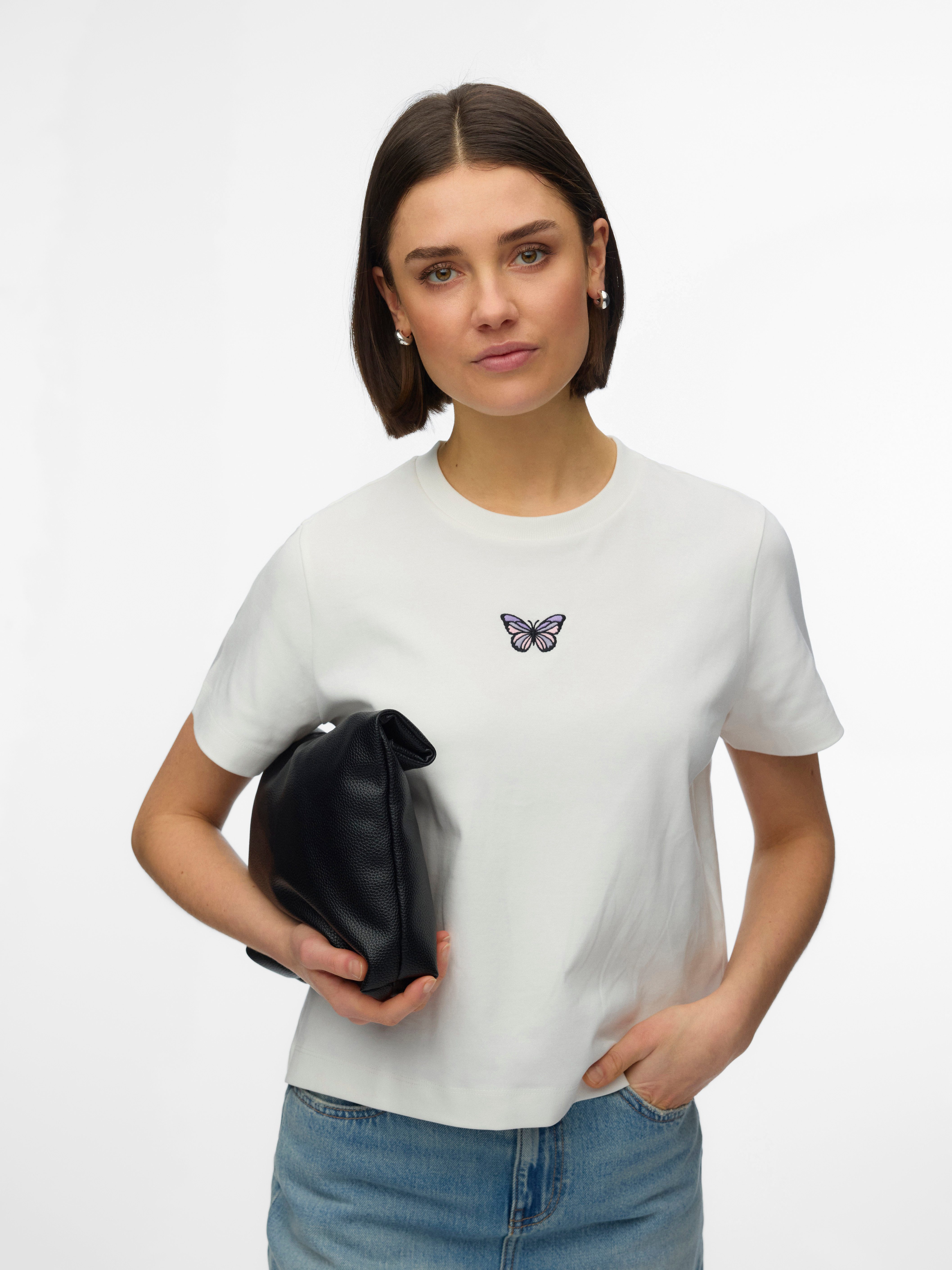 Vero Moda Kurzarmshirt VMSARA METTE SS TOP BOX JRS GA NOOS Baumwolle, regular fit