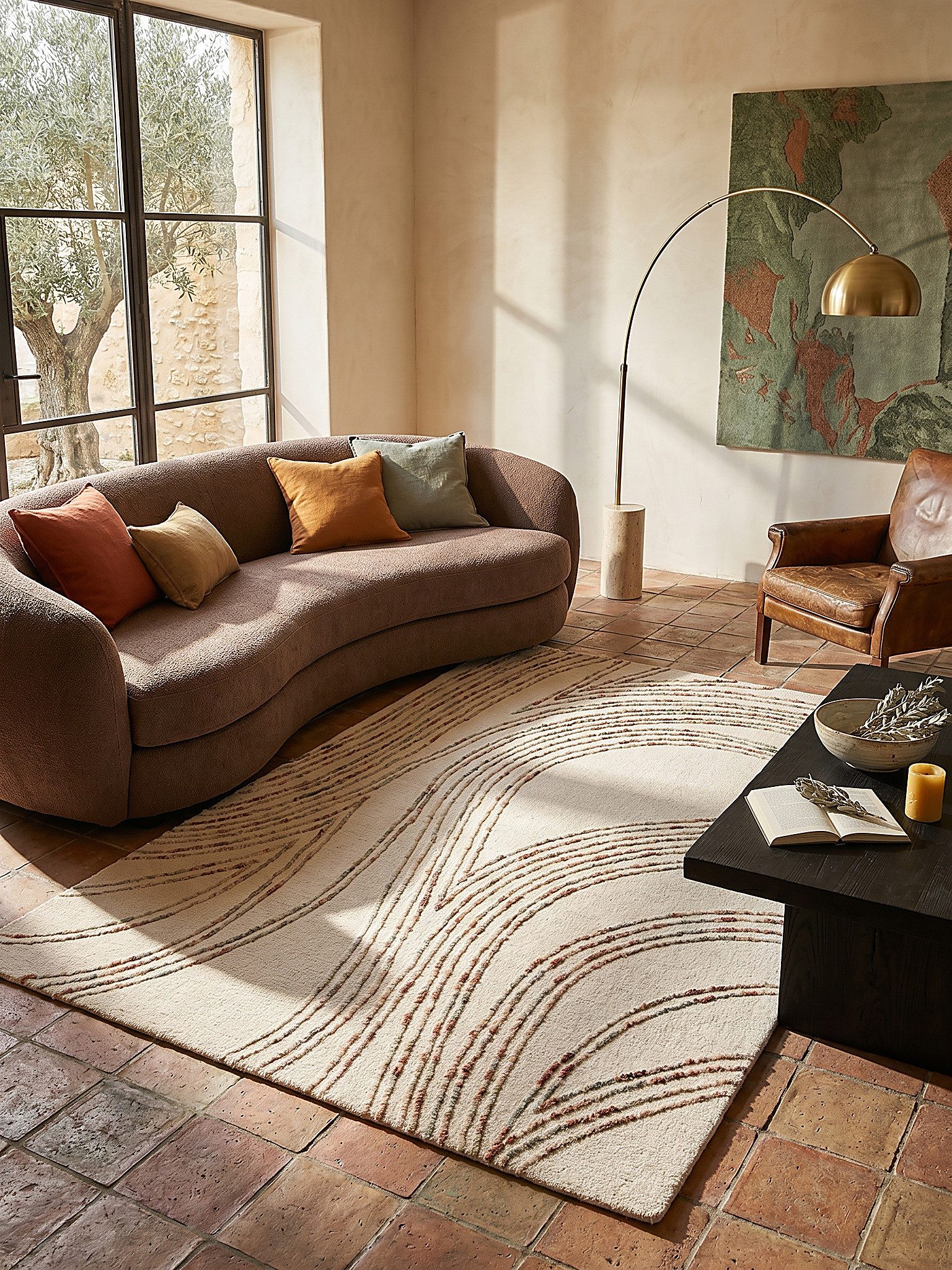KADIMA DESIGN Wollteppich HUMBER Naturteppich reine Wolle Naturfaser weich 80x150 Natur-Orange, Läufer, Höhe: 9 mm, 5 mm Kurzflor, fußbodenheizungsgeeignet, hochwertig, Swirl-Abstrakt