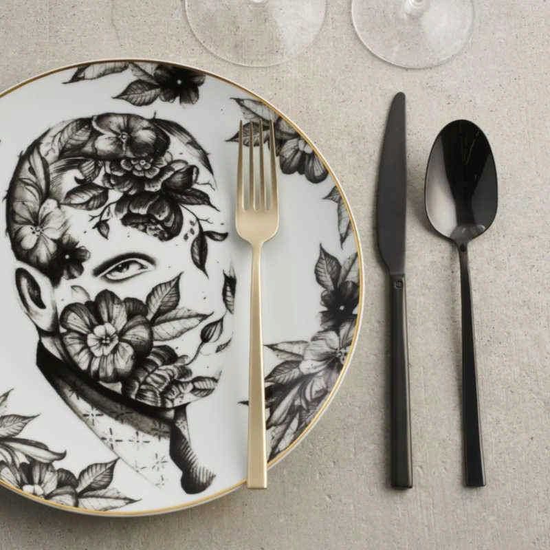 sambonet Besteck-Set Flat Edelstahl / PVD Gold, 6 Personen, rostfreier Edelstahl 18/10, Vollheft / Monoblock