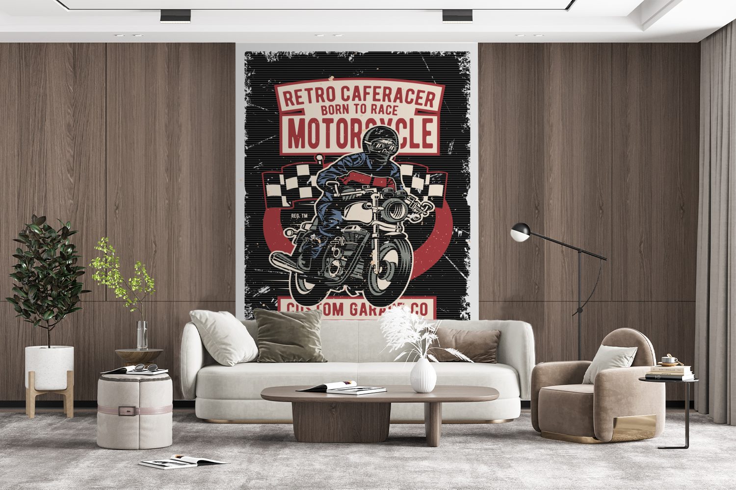 Fototapete - für (3 Vintage Flagge, Vinyl Wandtapete Montagefertig Tapete Wohnzimmer, - St), Matt, Motor MuchoWow bedruckt,