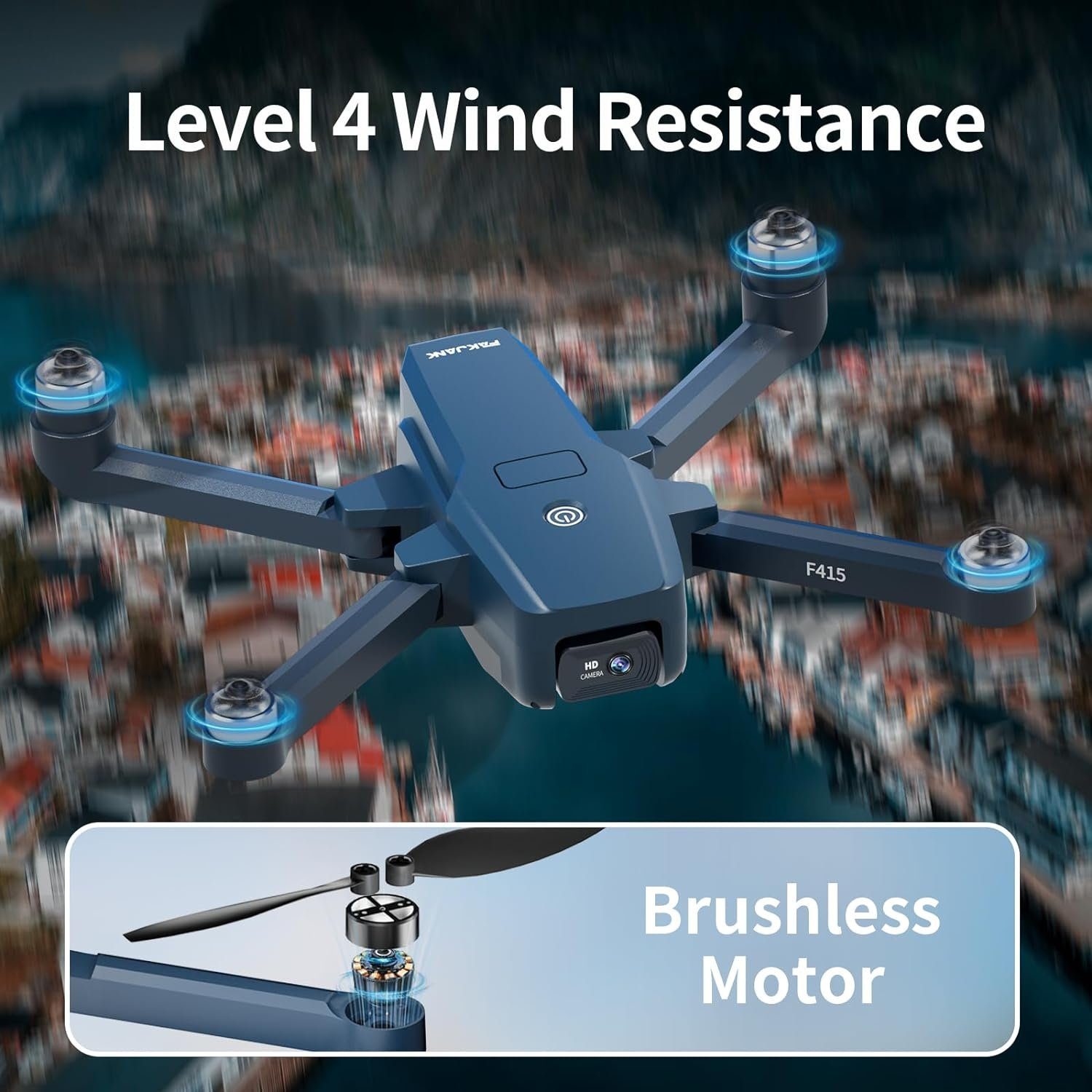 FAKJANK F415 Bürstenlosem Motor mit mit Einstellbarer Drohne Quadcopter) Kamera, (1080P, Optische 2 Kamera Übertragung Fluss 5G Drohne Faltbare Positionierung