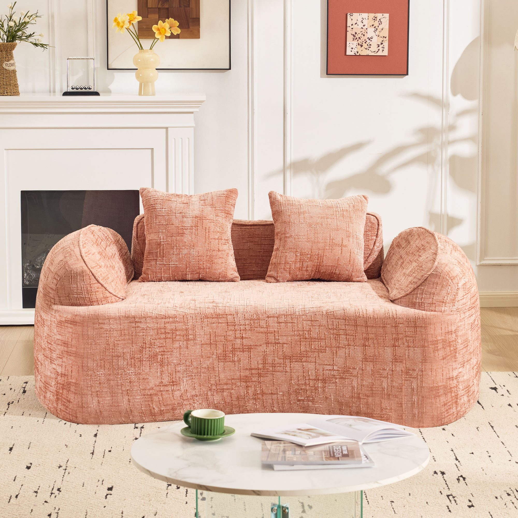 OKWISH Sofa Ecksofa Loungesofa, Gebogenes Zweisitzer-Sofa mit Armlehnen & 2 Kissen 1 Teile