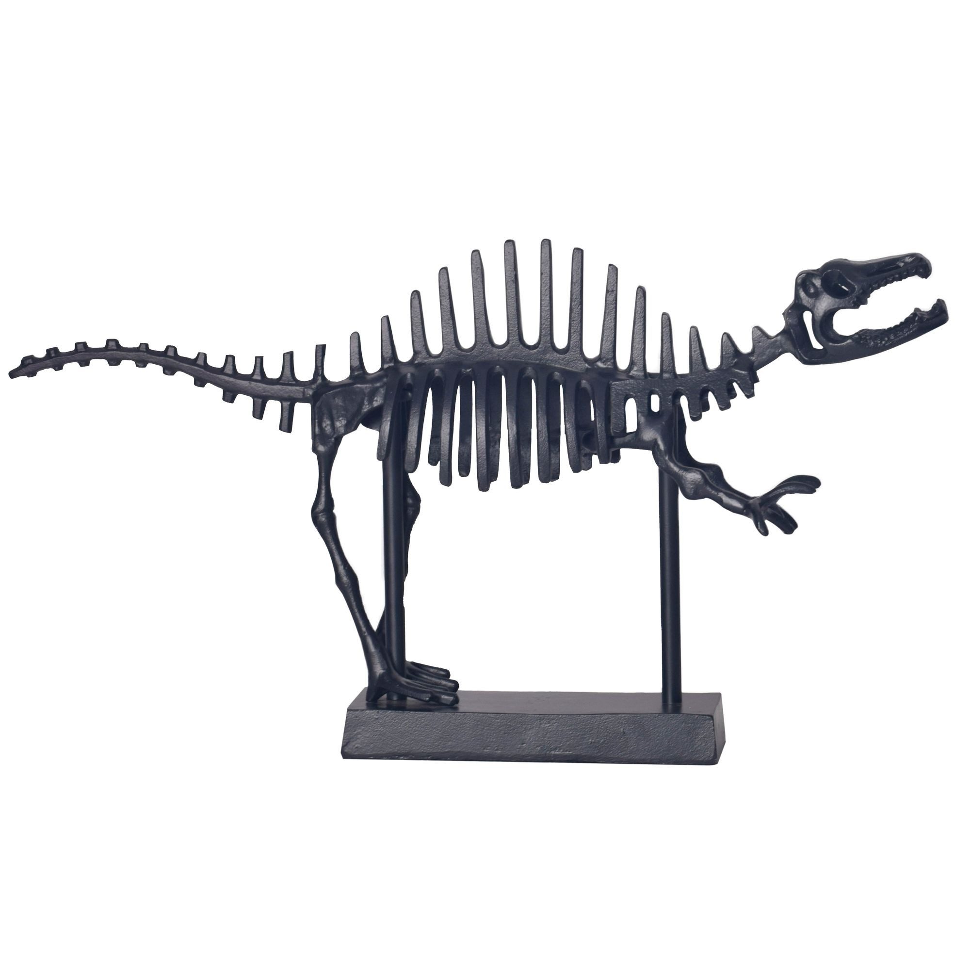 KADIMA DESIGN Dekofigur Dekofigur T-Rex Aluminium Schwarz Dino Statue 62 cm mit Sockel, (Aluminiumdekoration, Dekoration Wohnaccessoire)