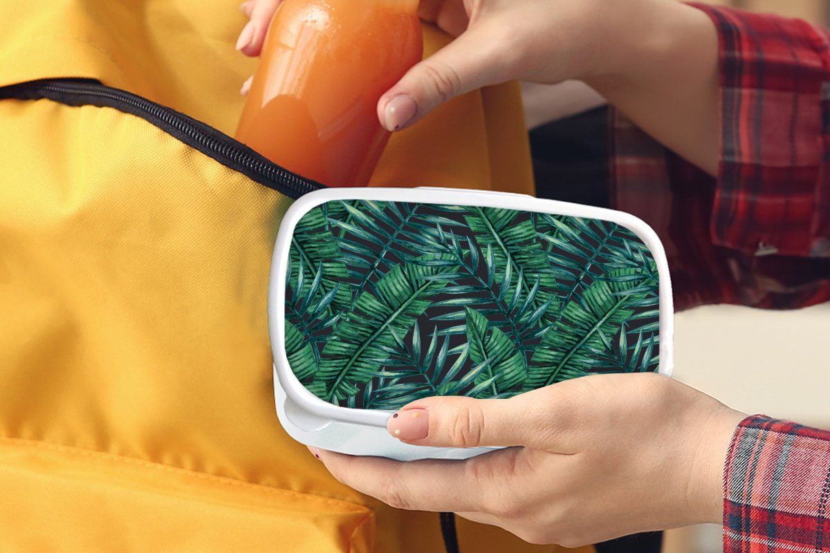 weiß und Natur, Erwachsene, MuchoWow Jungs Kinder Lunchbox (2-tlg), Kunststoff, - für Mädchen Brotdose, - und für Dschungel Tropisch - Blätter Brotbox