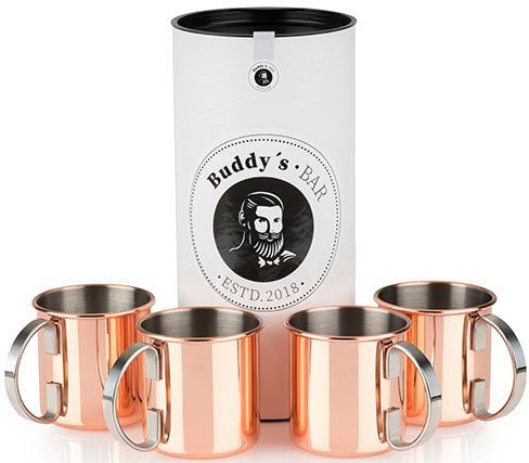 Buddy's Кухлі Buddy´s Bar, Edelstahl, Moscow Mule Кухлі, 450 ml, hochwertiger Edelstahl, Kupfer Poliert