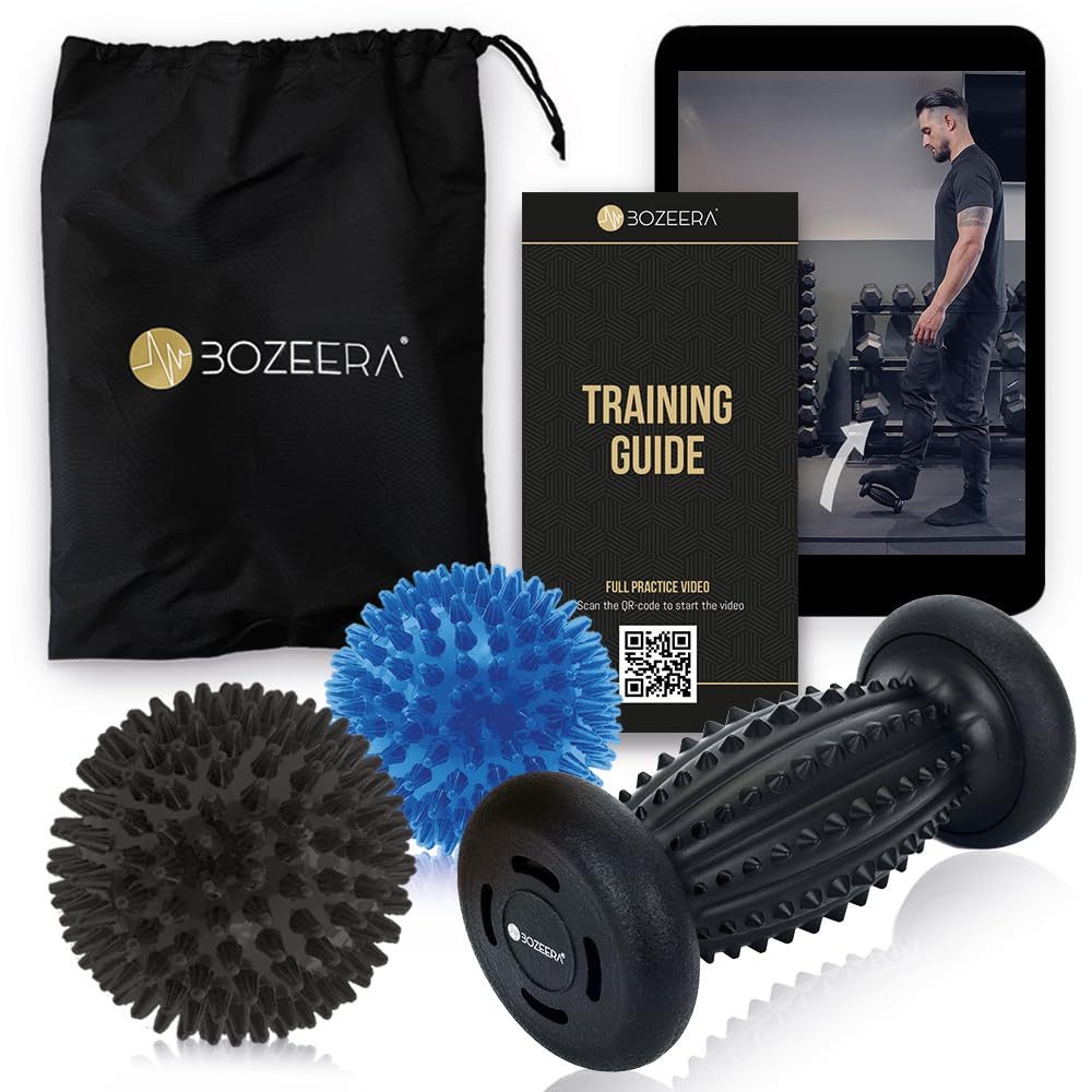 BOZEERA Massageball Igelball Fußmassage Set, 1X Fußmassagegerät 2X Massageball mit Noppen, 3-tlg., Massagebälle für Rücken Beine Füße