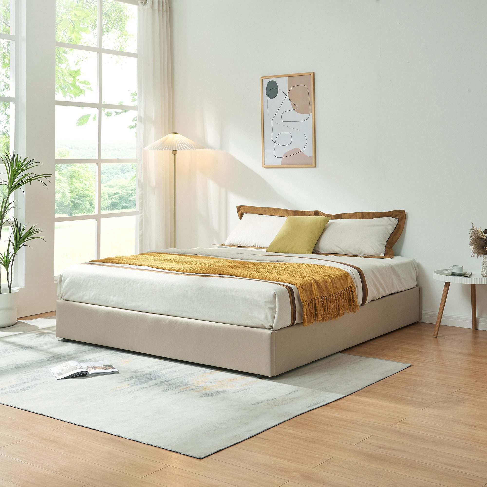 en.casa Polsterbett, »Nola« mit Bettkasten 160x200cm Beige günstig online kaufen