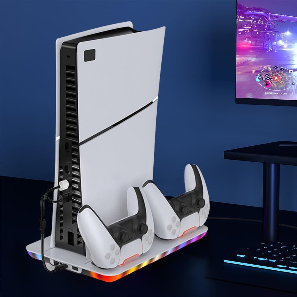 Tenlamp Kühllüfter-Dock für PS5 Slim/PS5, Ladegerät, Ladedock für PS5 Slim Controller (Set, 6 St., RGB-Beleuchtungsmodus, einstellbare Luftgeschwindigkeit in 3 Stufen)