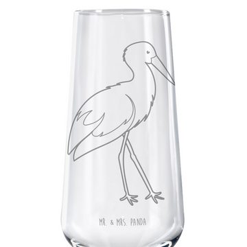 Mr. & Mrs. Panda Sektglas Storch - Transparent - Geschenk, Tiere, Sektglas, lustige Sprüche, Se, Premium Glas, Hochwertige Lasergravur