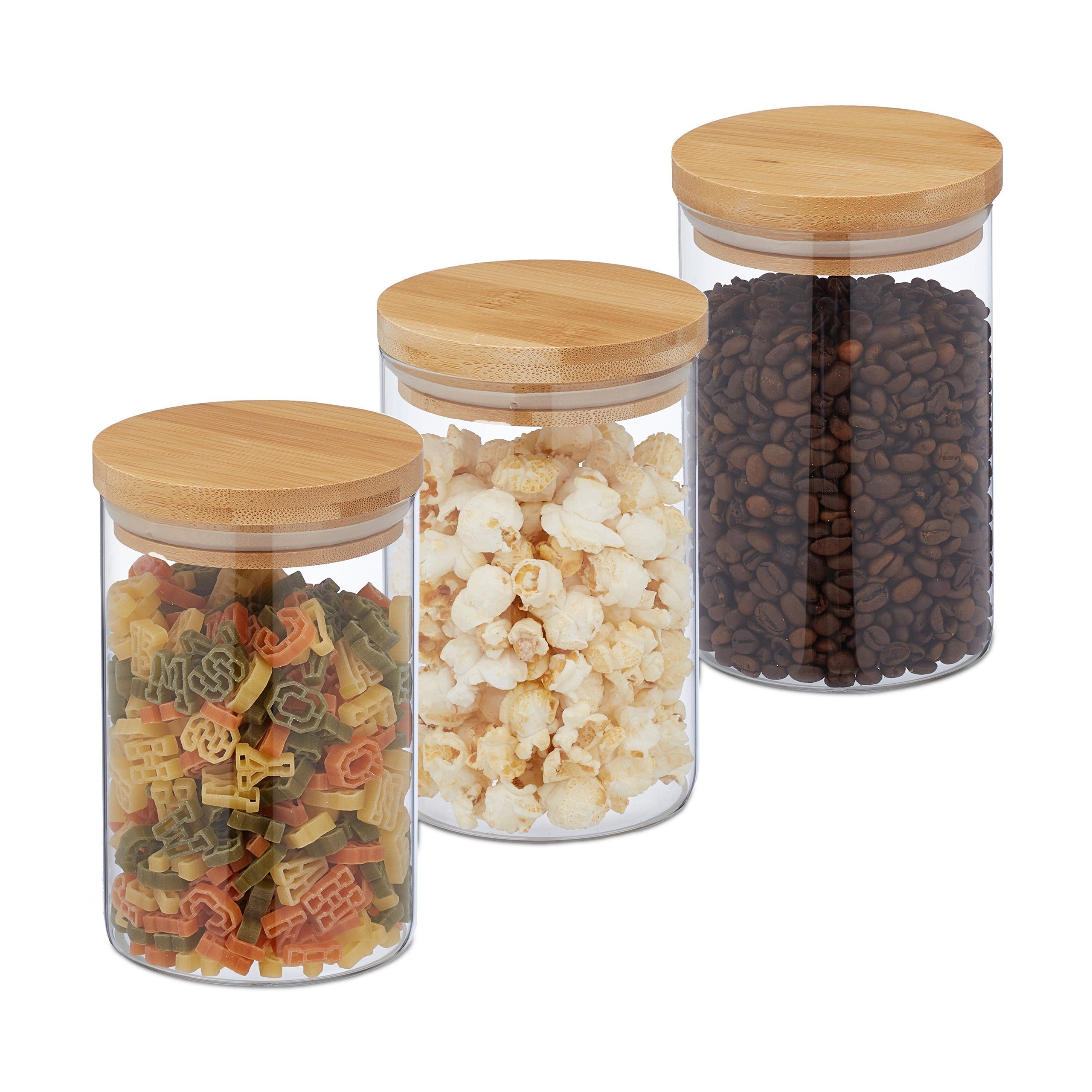 relaxdays Vorratsglas 3er Set Vorratsgläser mit Deckel 800 ml, Glas