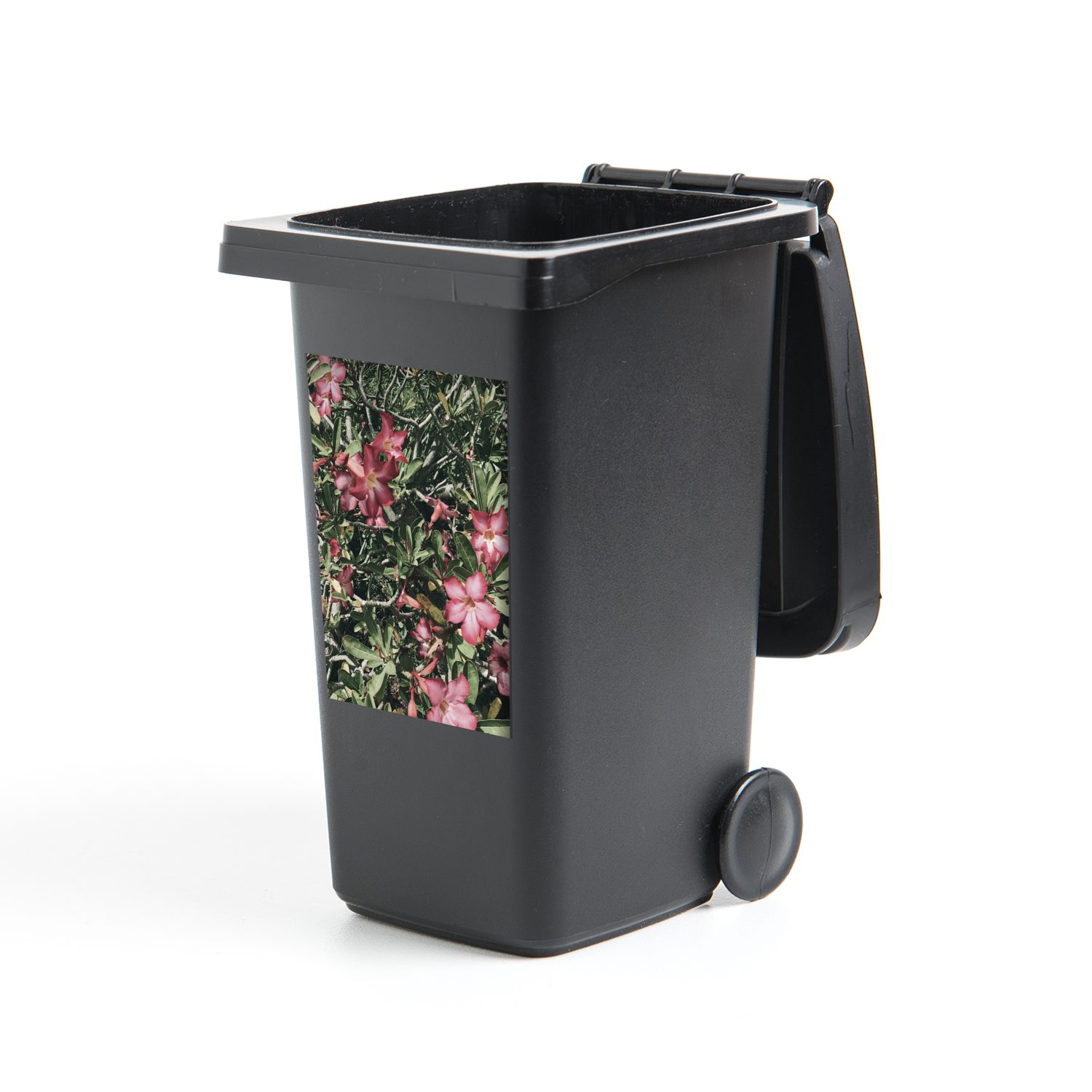 Rosa Container, Mülltonne, Mülleimer-aufkleber, Sticker, natürlicher Wandsticker St), MuchoWow (1 Blumen Abfalbehälter als Hintergrund