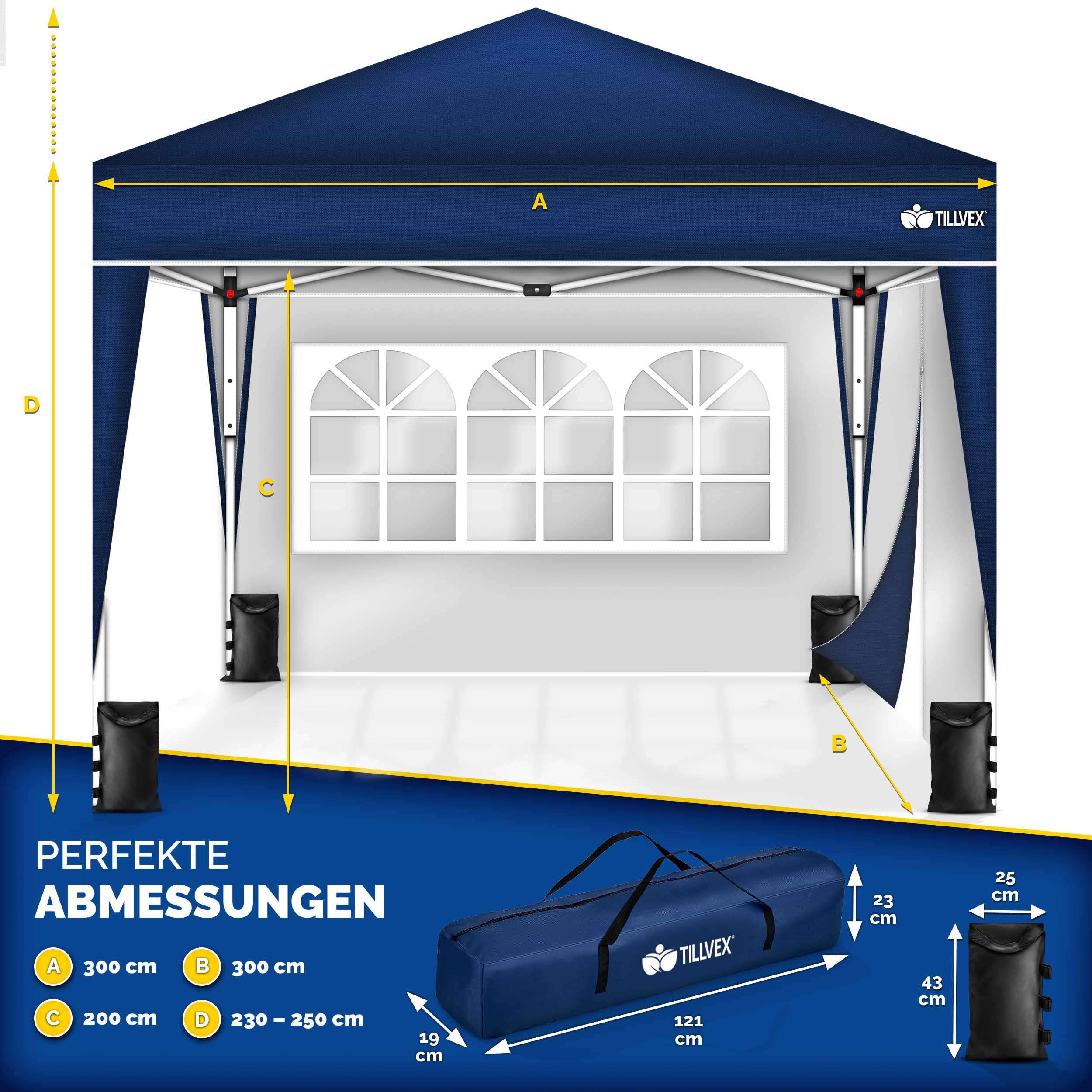 Thumbnail - tillvex Faltpavillon tillvex® Pavillon 3x3m Wasserdicht Gartenzelt Faltpavillon Partyzelt, (3x3m wasserdicht, Pop-Up Fal...