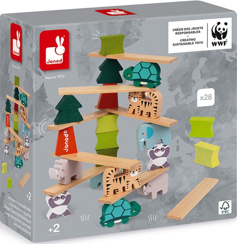 Tiere Wald weltweit & - schützt Bäume, Geschicklichkeitsspiel WWF® Janod - & FSC®- Stapelspielzeug Stapel-
