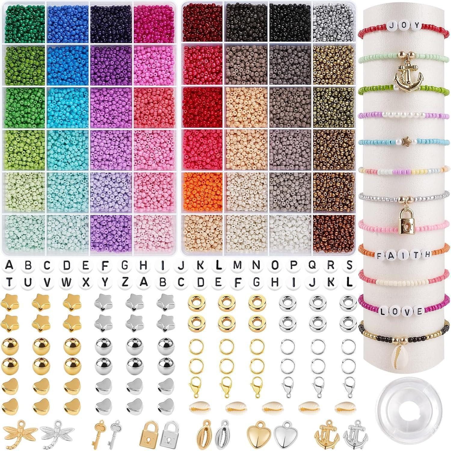 LuxusKollektion Bastelperlen Perlen 3mm Set 48 Farben Armbänder Ohrringe Halsketten bunt-2PCS