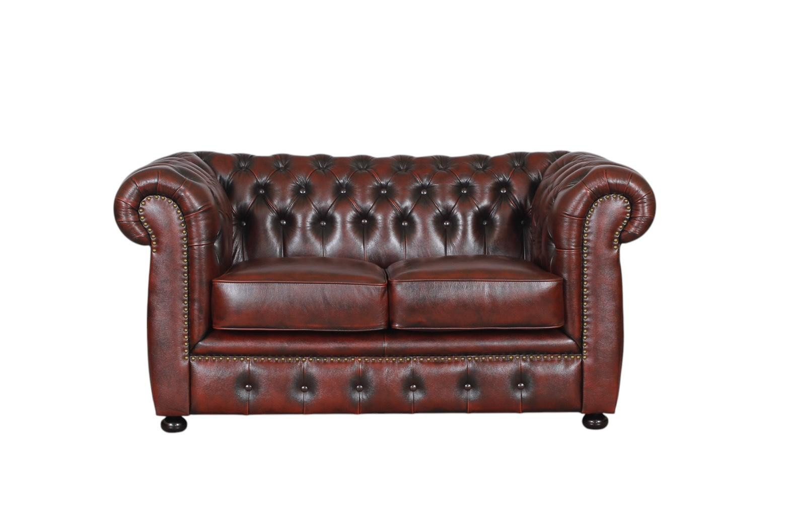 Salottini Chesterfield-Sofa Luxus Sofa Chesterfield 2-Sitzer Couch Avon Ledersofa Salottini rot, 1 Teile, Handarbeit