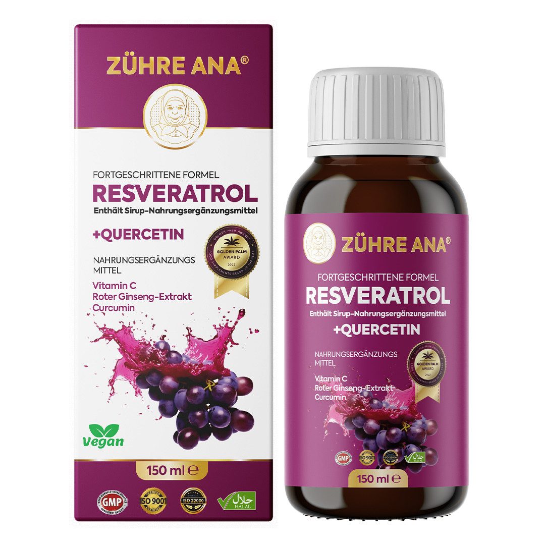 Zühre Ana® RESVERATOL Sirup - Natürliche Formel mit Quercetin und Vitamin C Sirup, 150 ml, Natürlicher Geschmack OHNE ZUSATZSTOFFE! - Vegan (150 ml)