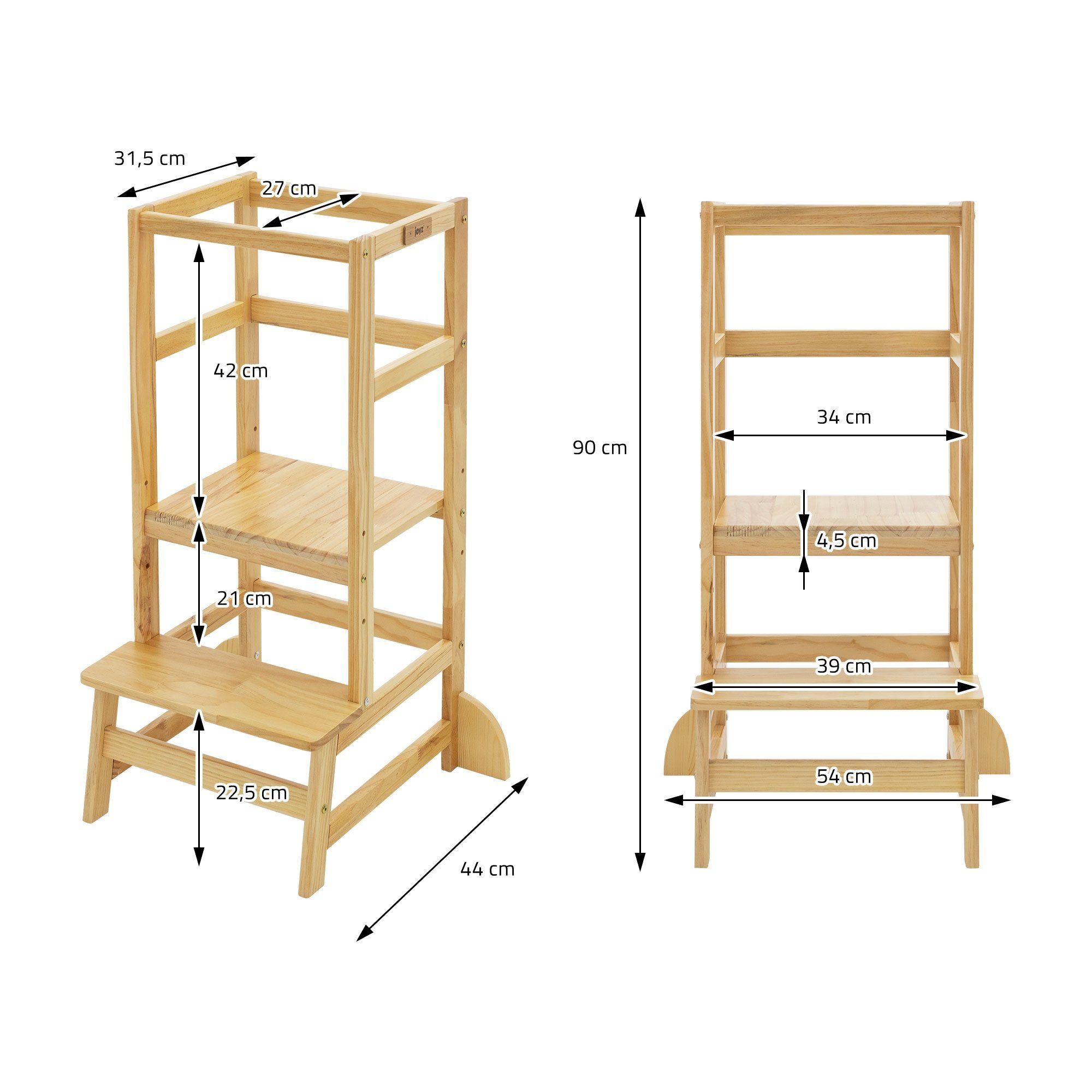Kinderstuhl 1 Lernturm ab mit Hochstuhl Lerntower Stufen Montessori, Jahr Schemel Holz Tritthocker aus verstellbar Joyz 2 Natur Schutzstab