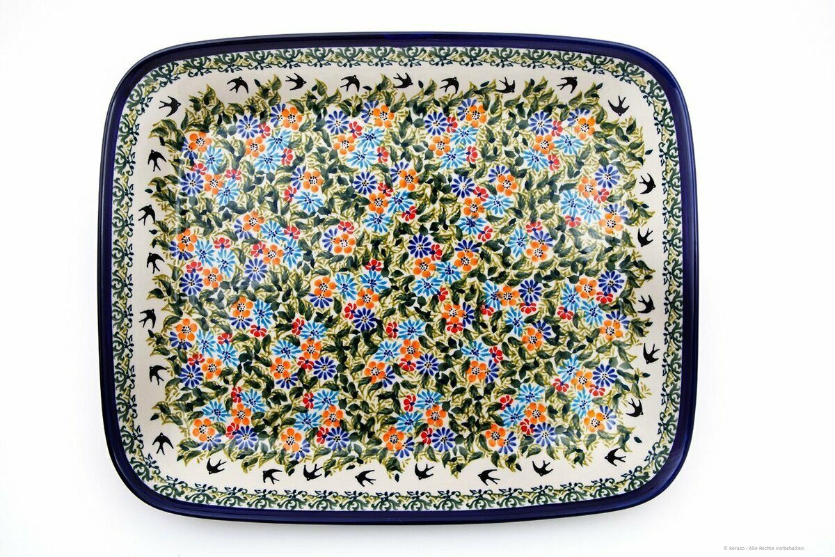 Bunzlauer Keramik Auflaufform Bunzlauer Keramik 1,7L Auflaufform eckig 29,5x22,5x4,5cm Dekor DU182, Keramik