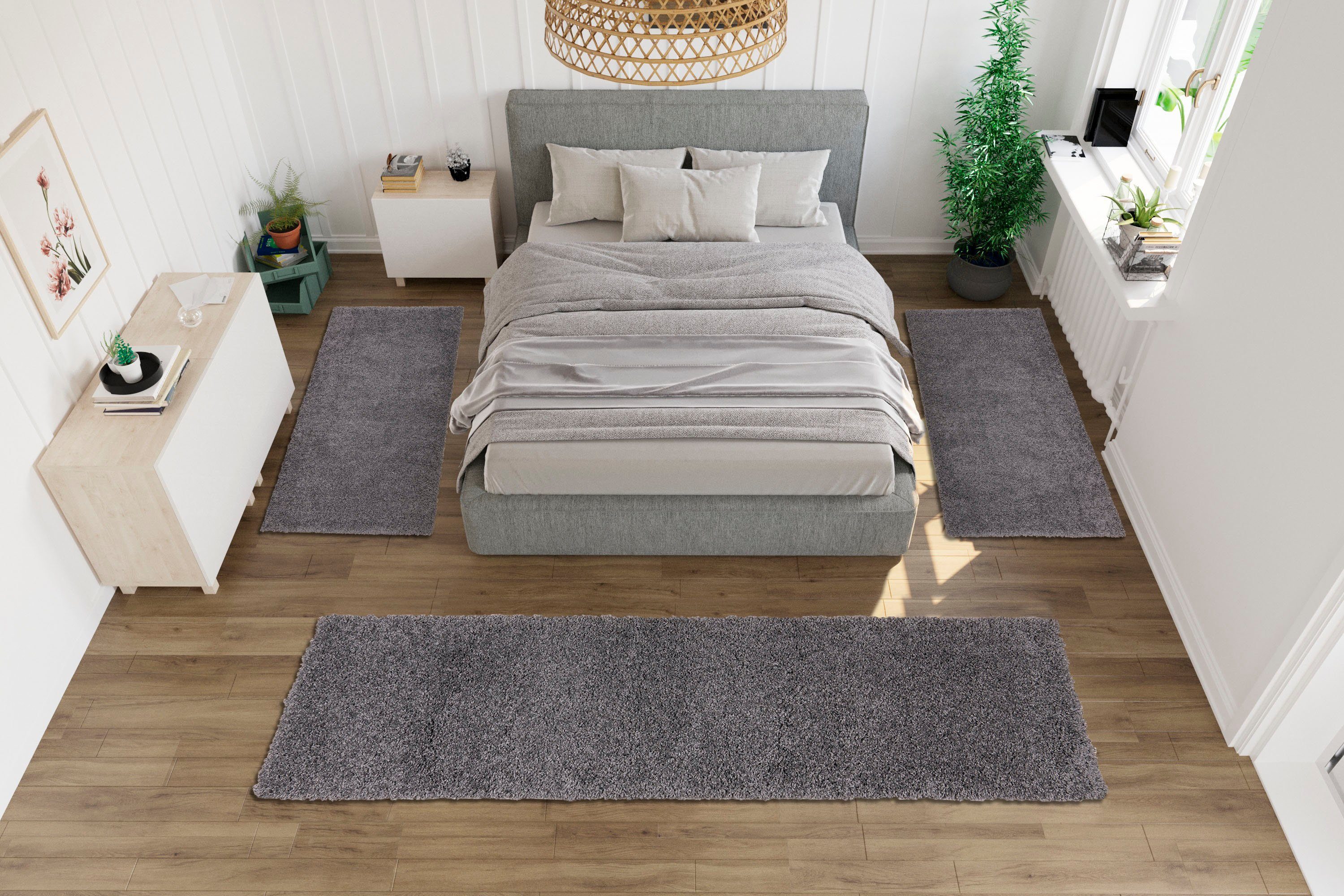 Bruno Banani Bettumrandung Shaggy Soft, Höhe 30 mm, (3-tlg), gewebt, Uni-Fa günstig online kaufen