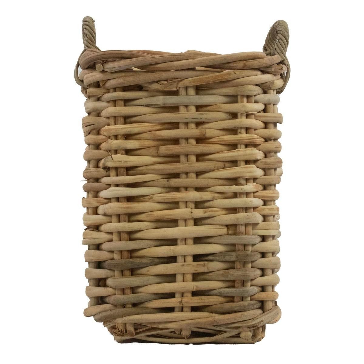 INNA-Glas Übertopf Deko Korb BENIGNO, mit Henkel, Rattan, braun, 30x30x52cm