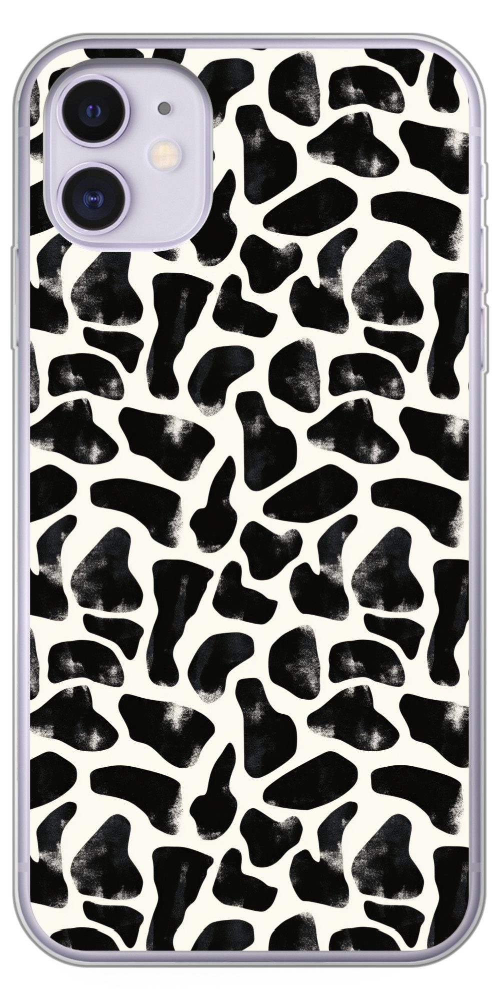 MuchoWow Handyhülle für Apple iPhone 11 Tiermuster - Flecken - Schwarz - Weiß, Smartphone-Bumper, Print, Handy Schutzhülle Dünn