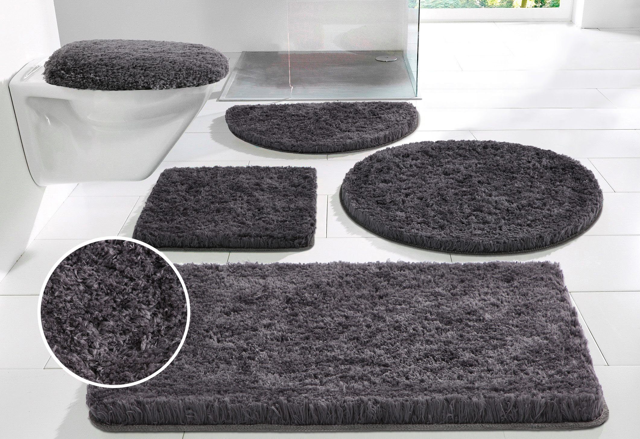 Guido Maria Kretschmer Home&Living Badematte Micro exclusiv, Badvorleger, Badezimmer Teppich, Höhe 55 mm, rutschhemmend beschichtet, fußbodenheizungsgeeignet, schnell trocknend, strapazierfähig, Polyester, rund, Badteppich, Badematten auch als 3 teiliges Set & rund erhältlich