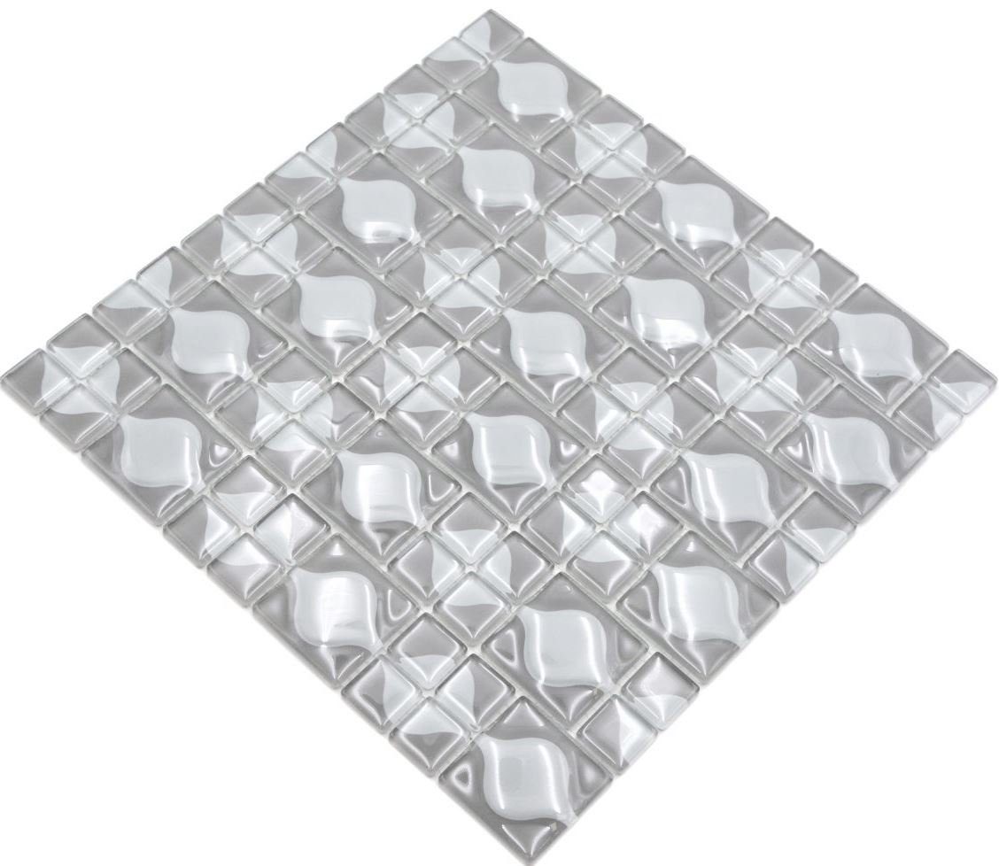 Mosani Mosaikfliesen Glasmosaik Mosaik Crystal grau / 10 Matten glänzend