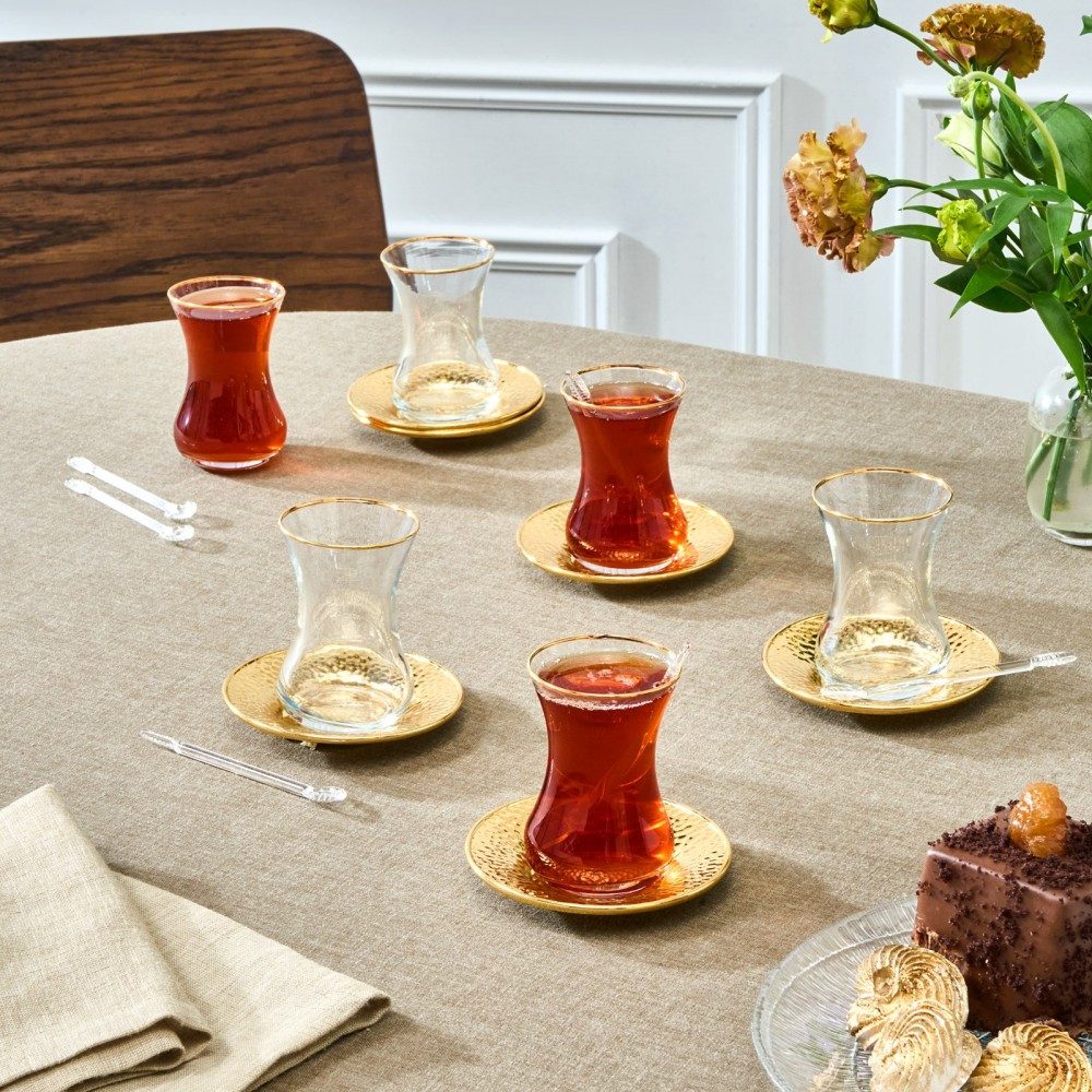 Karaca Teeservice Karaca Ada Gold 18-teiliges Teeservice Teetasse Set für 6 Personen