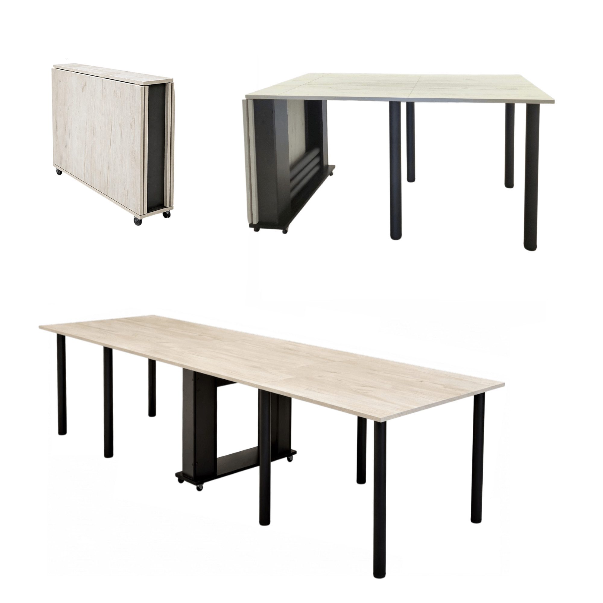 Rodnik Esstisch, klappbarer 5-in-1 platzsparender Multifunktionstisch mit Rollen