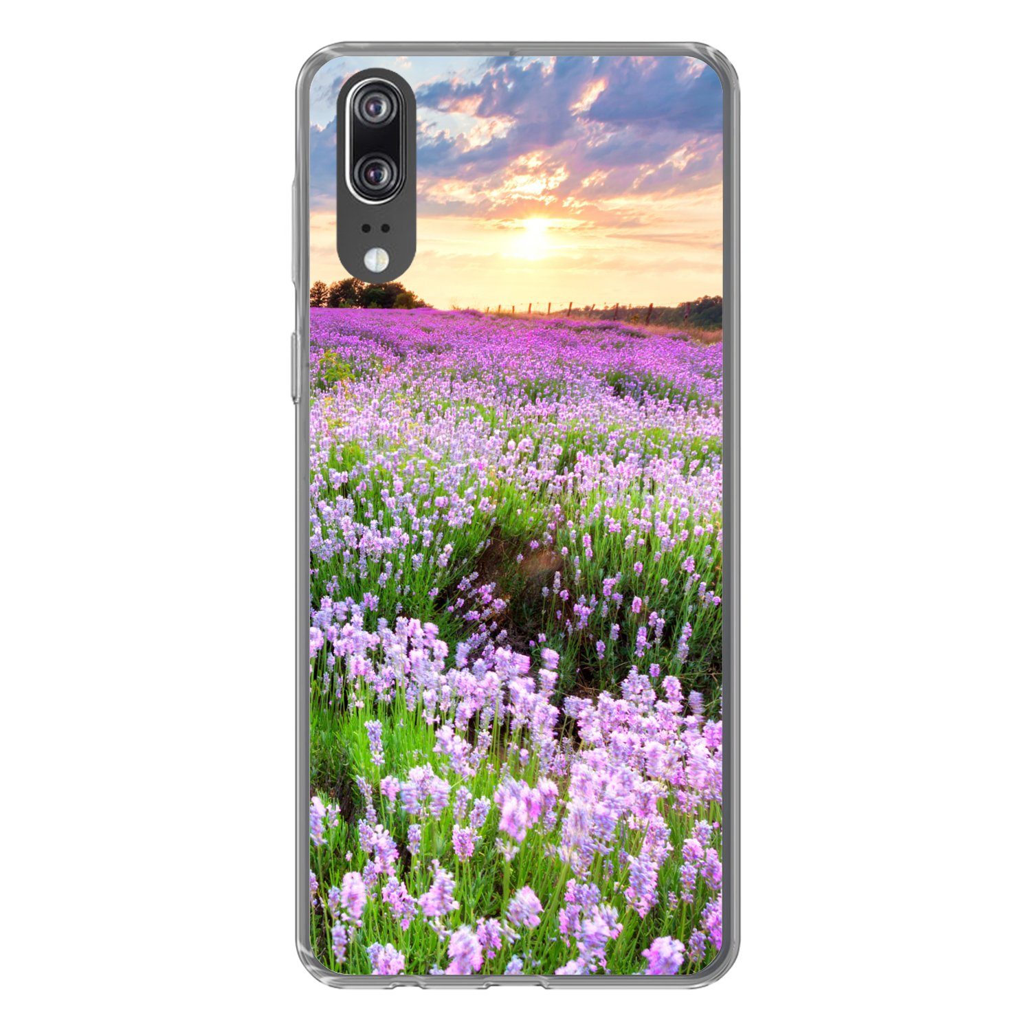 MuchoWow Handyhülle für Huawei P20 Blumen - Lavendel - Lila - Himmel - Sonnenuntergang - W, Handy Case, Silikon, Bumper Case Dünn