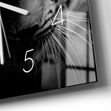 DEQORI Wanduhr 'Leopard und Tiger' (Glas Glasuhr modern Wand Uhr Design Küchenuhr)