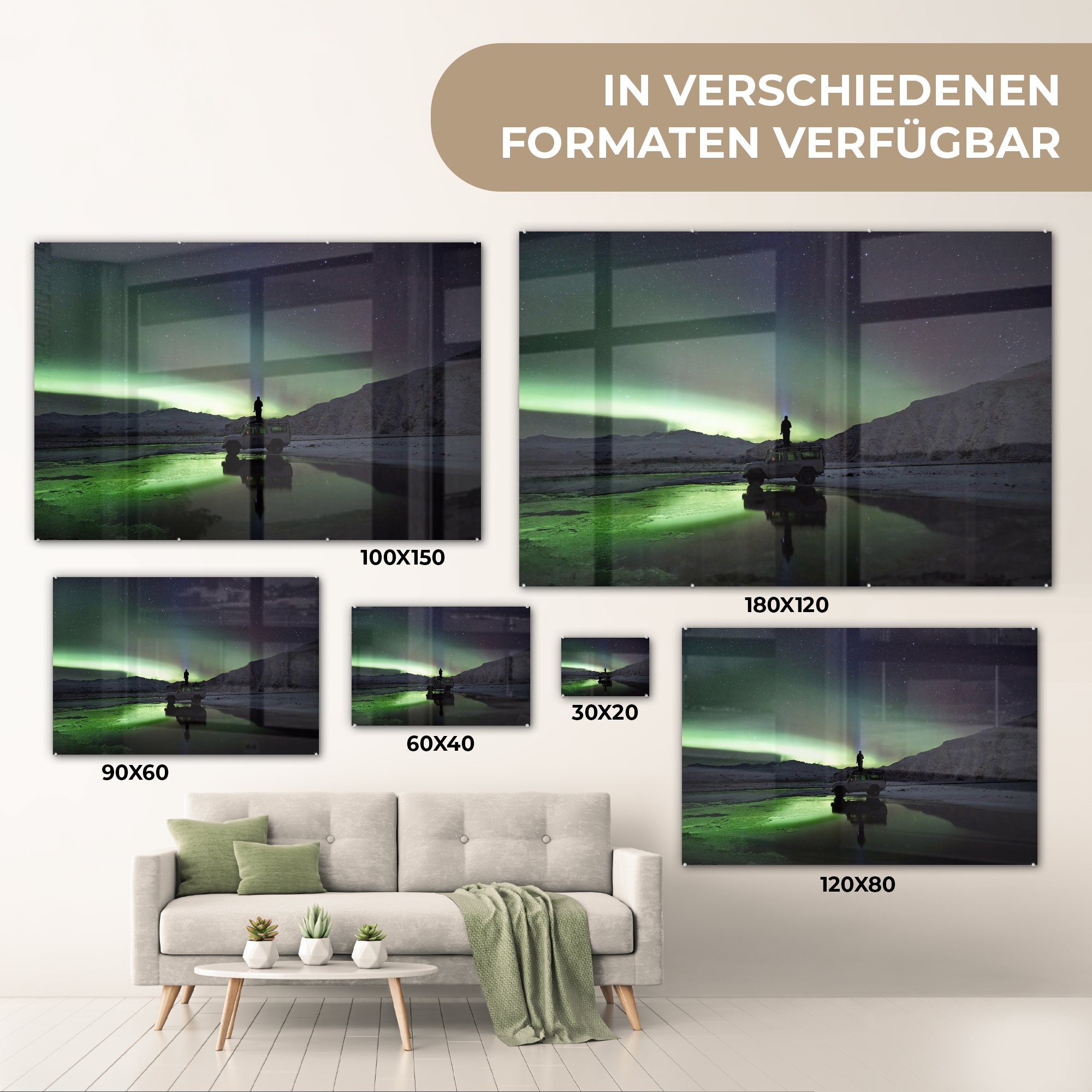 (1 Grün, & Acrylglasbild - St), - Acrylglasbilder Schlafzimmer MuchoWow Island Nordlichter Wohnzimmer