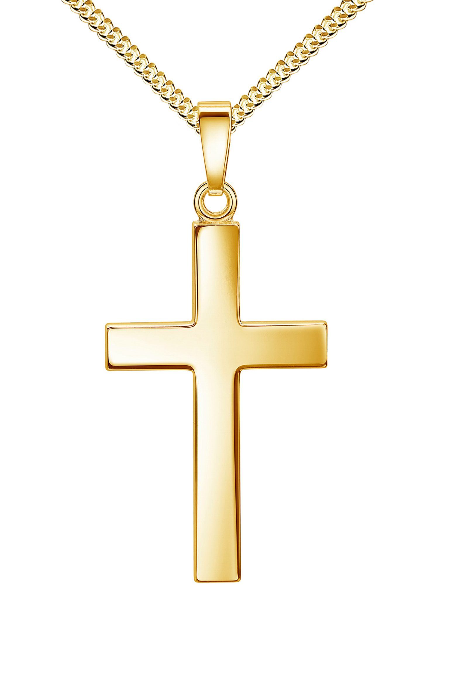 JEVELION Kette mit Anhänger Kreuz-Anhänger aus 585 Gelbgold (Goldkreuz, für  Damen), Mit Kette - Länge wählbar 36 - 70 cm. Made in Germany