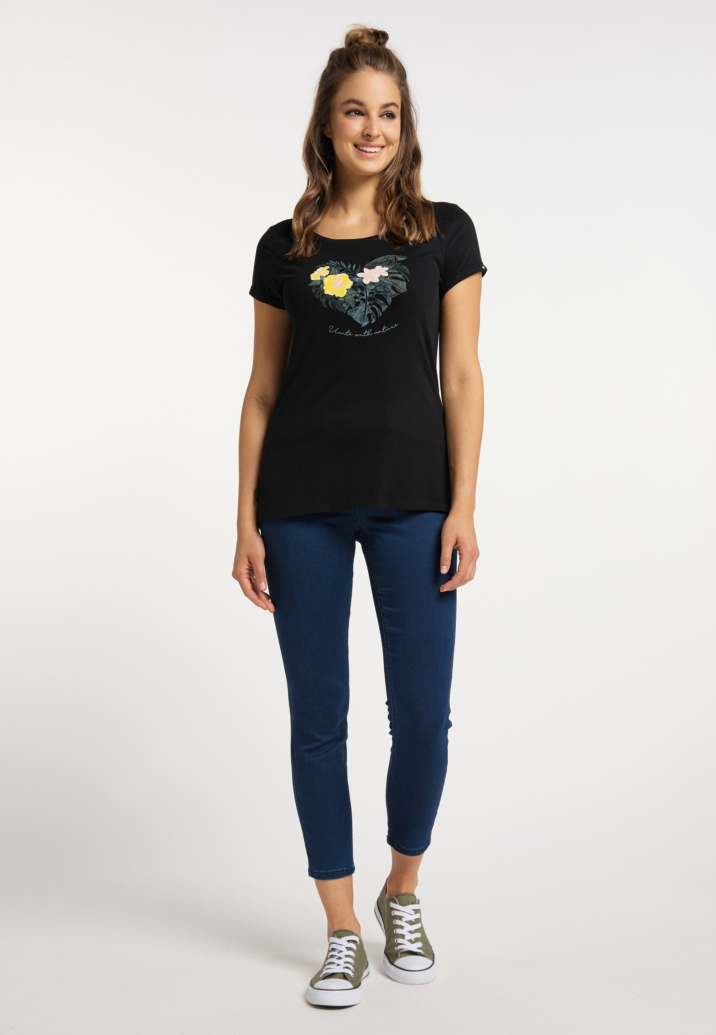 Ragwear T-Shirt FLORAH PRINT ORGANIC Nachhaltige & Vegane Mode Damen BLACK | T-Shirts