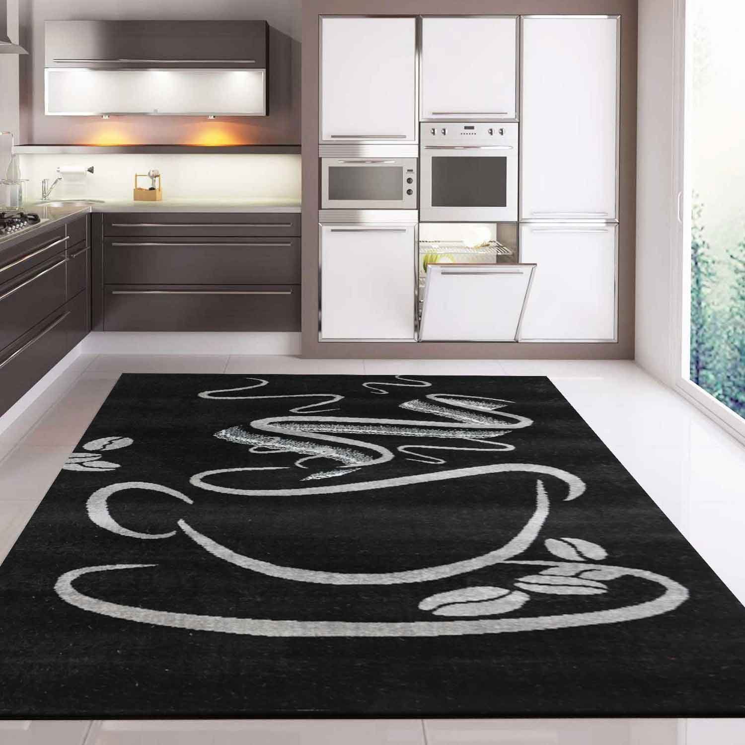 Teppich Küchenteppich Schwarz Trendiger mm, Kurzflor Höhe: Muster Rechteckig, Küchenteppiche, Kaffee Tasse, Teppich, 5 Cappuccino, Vimoda
