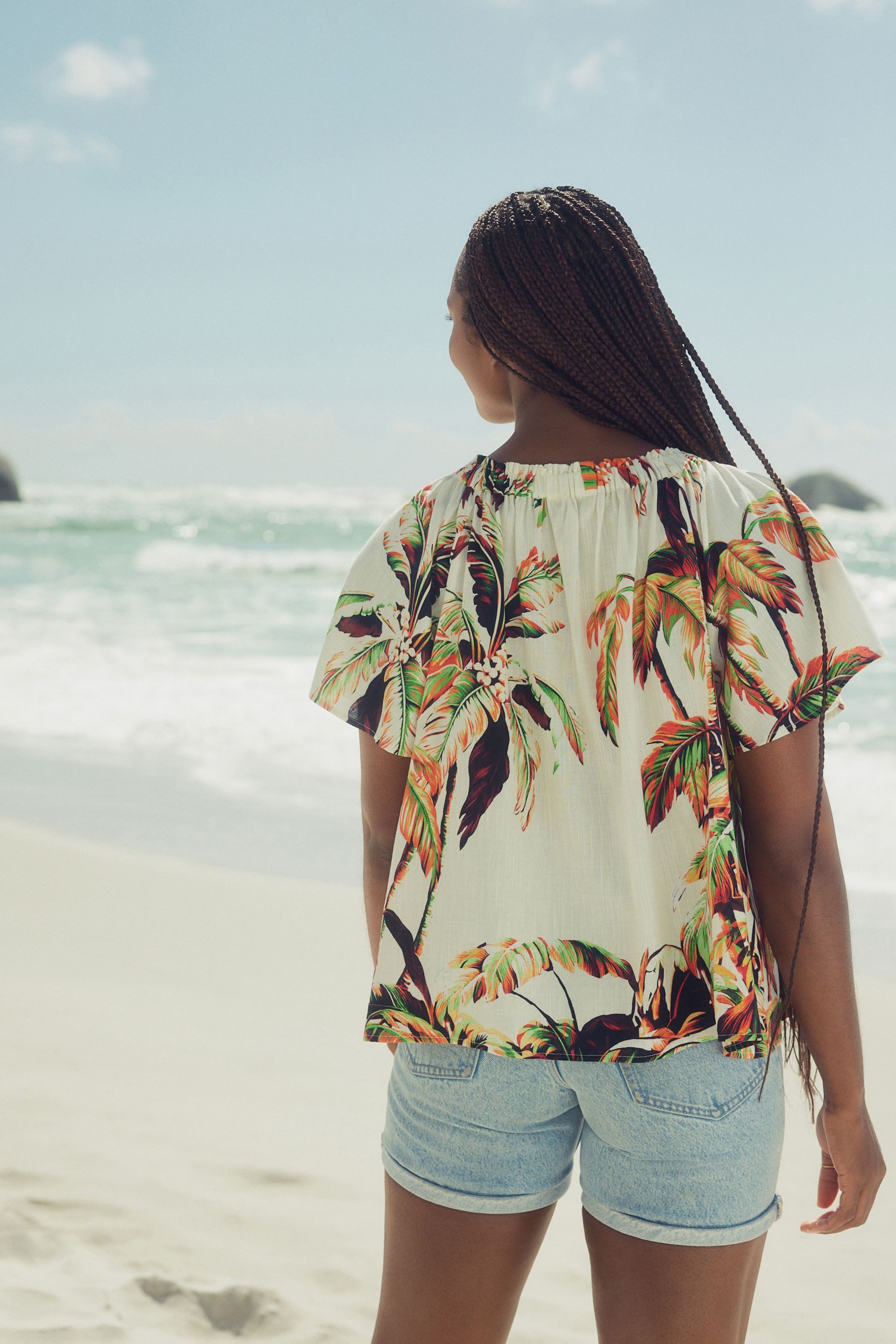 Next Blusenshirt Kurzärmliges Bardot-Oberteil mit Neckholder günstig online kaufen