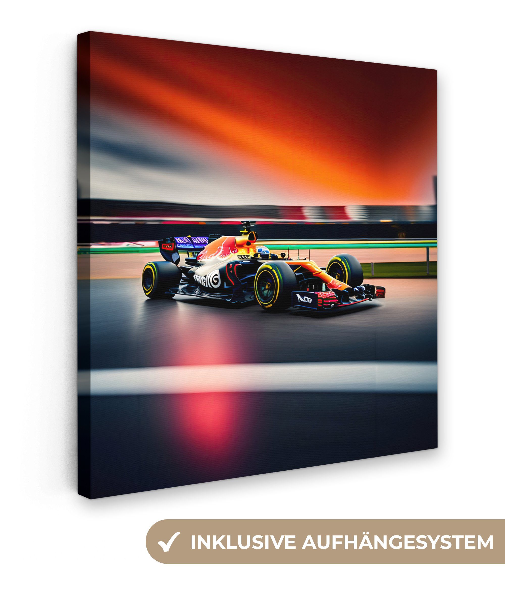 OneMillionCanvasses® Leinwandbild Auto - Formel 1 - Rennstrecke - Rennwagen, (1 St), Wandbild, Deko Schlafzimmer Wohnzimmer Flur 20x20 cm