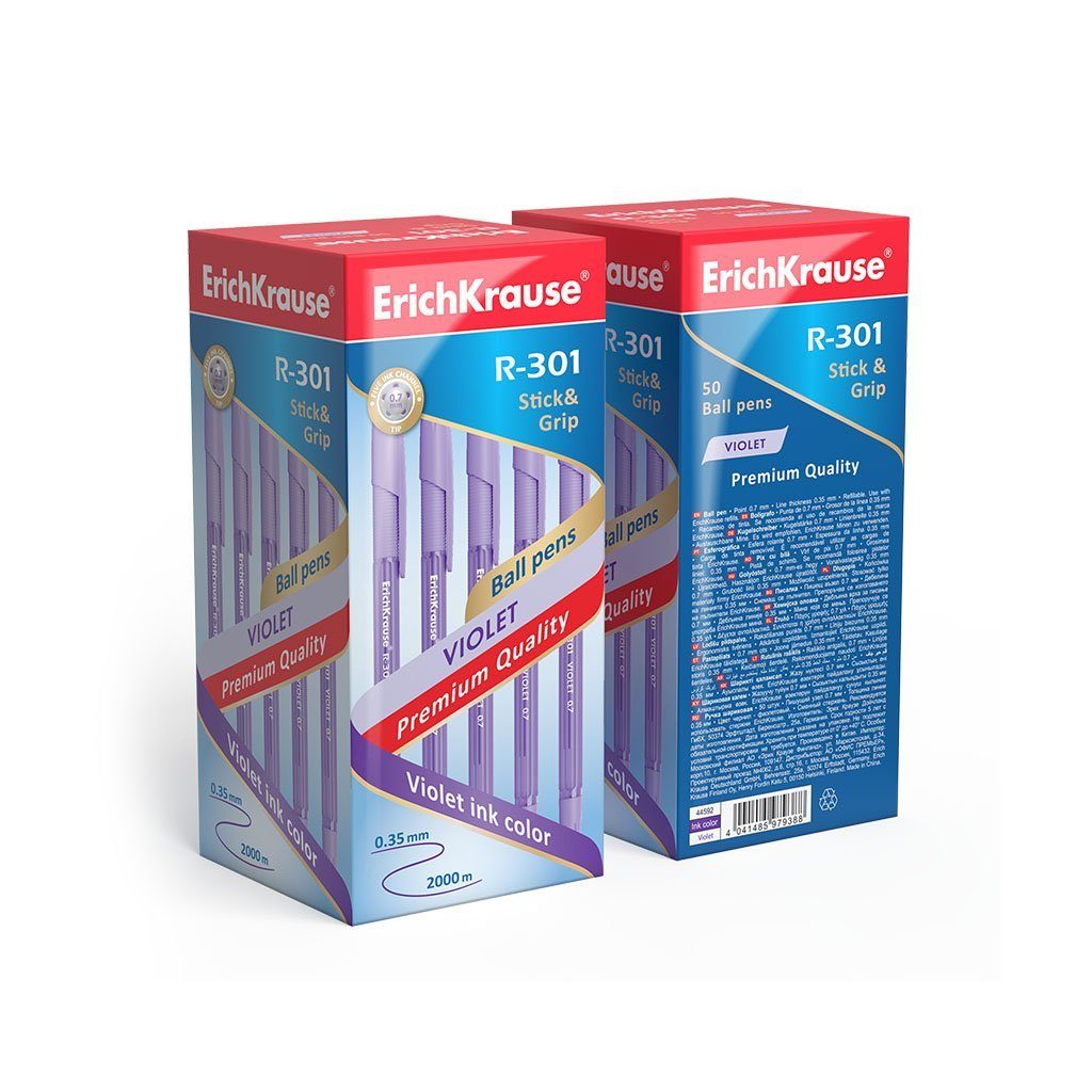 Erich Krause Kugelschreiber, Kugelschreiber R-301 Violet 0,35mm mit Gummigriff 50er Pack Lila