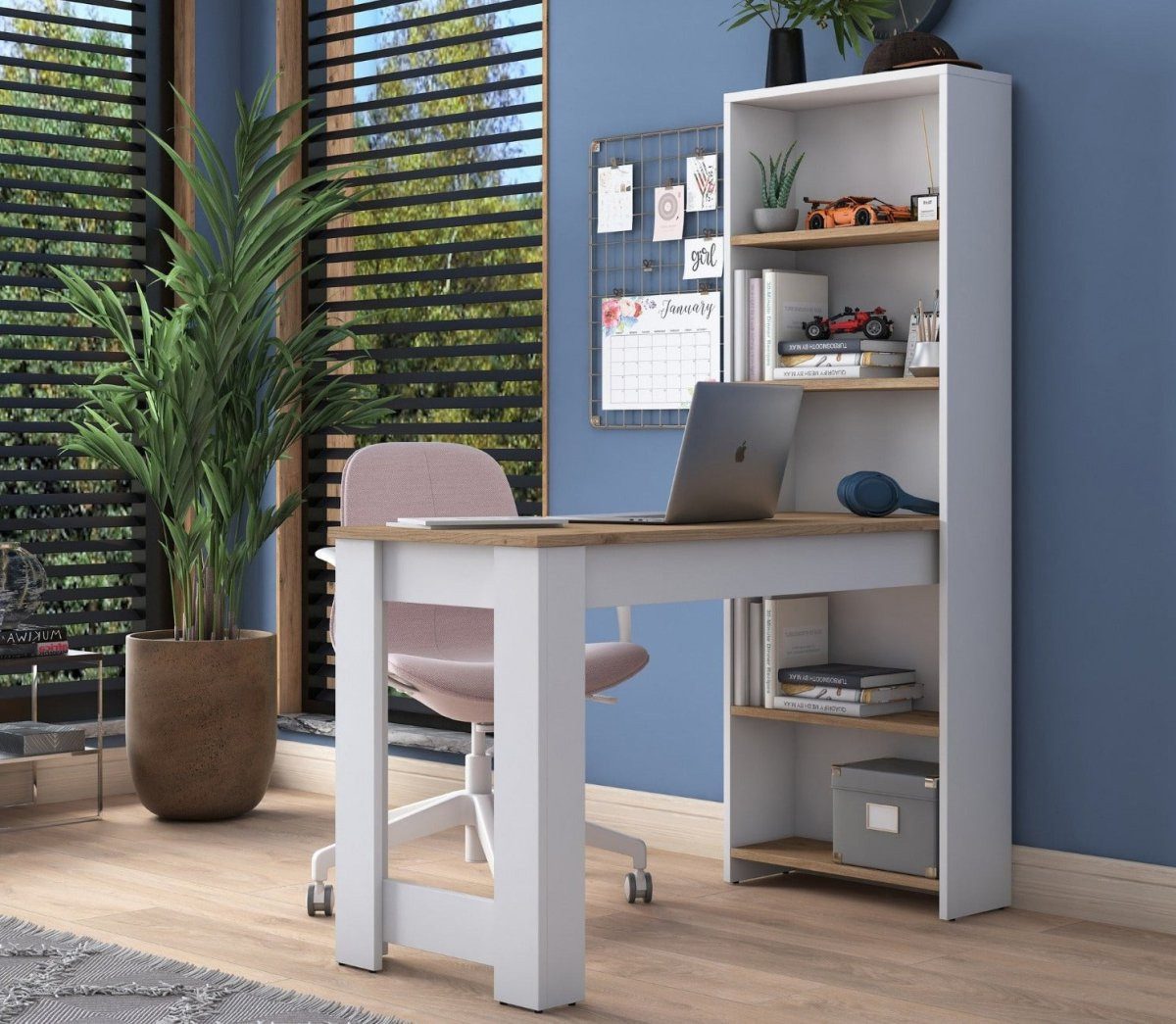 Luxusbetten24 Schreibtisch Designer Schreibtisch Terino, Weiß/Walnuss