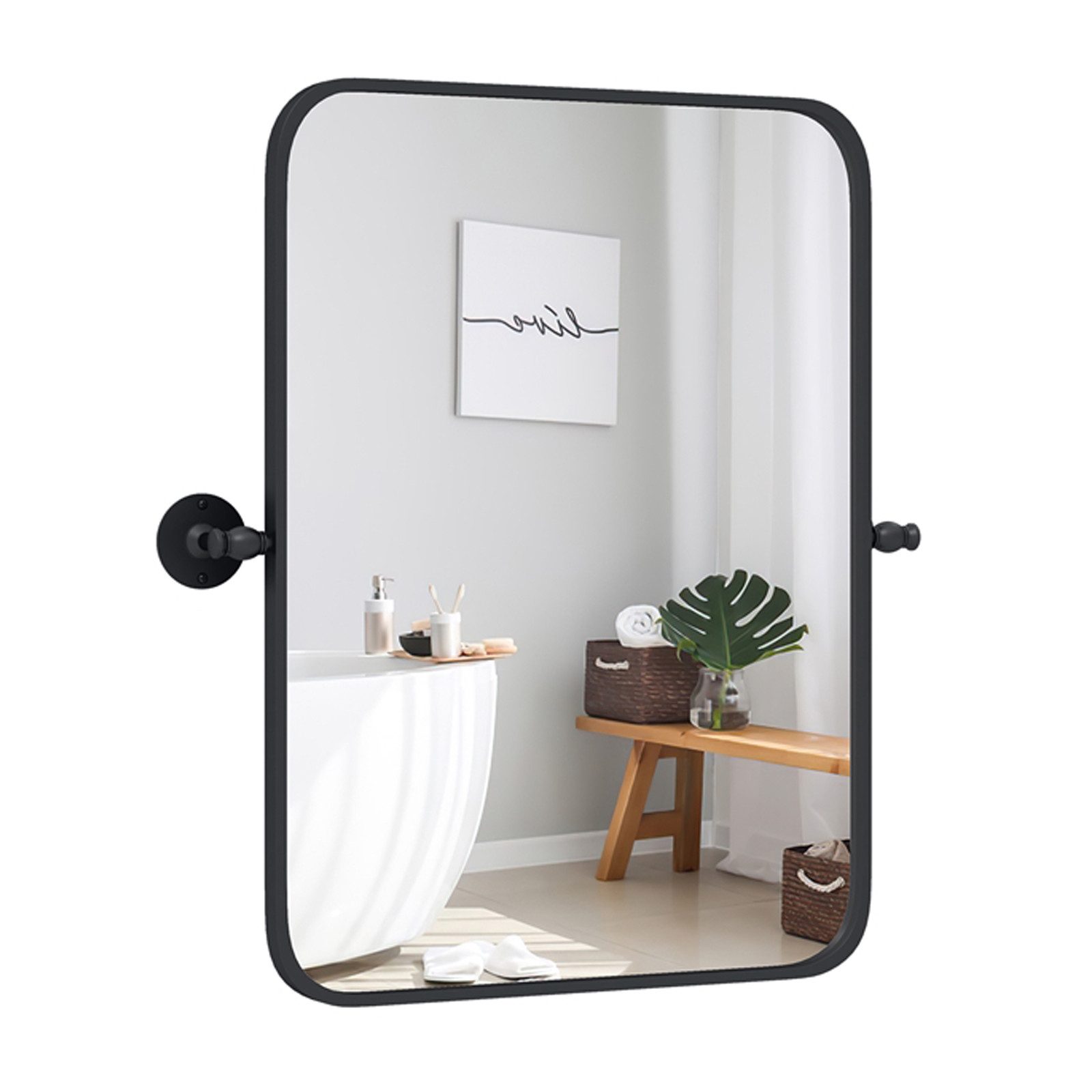 COSTWAY Badspiegel, mit Wandhalterung, kippbar, 76,5x56cm, rechteckig
